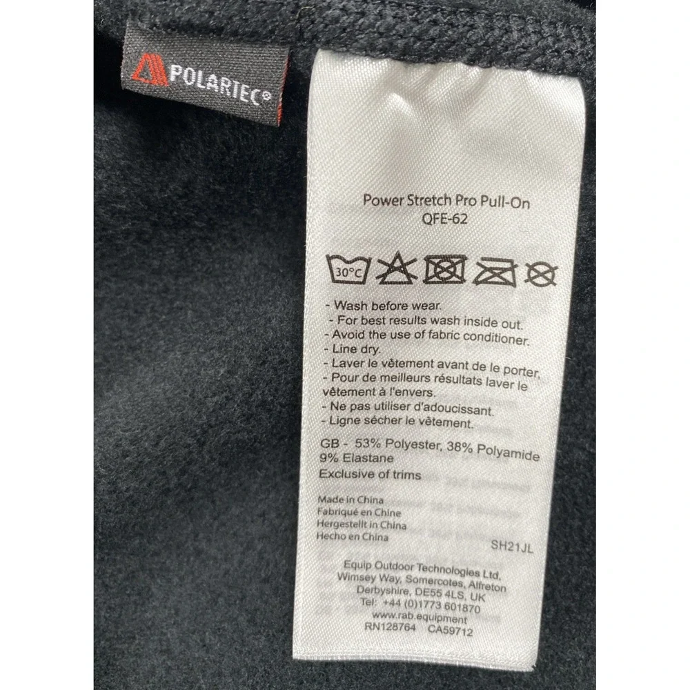 Rab Power Stretch Pro Pull On 1/2 Zip Pullover Men's Medium Black